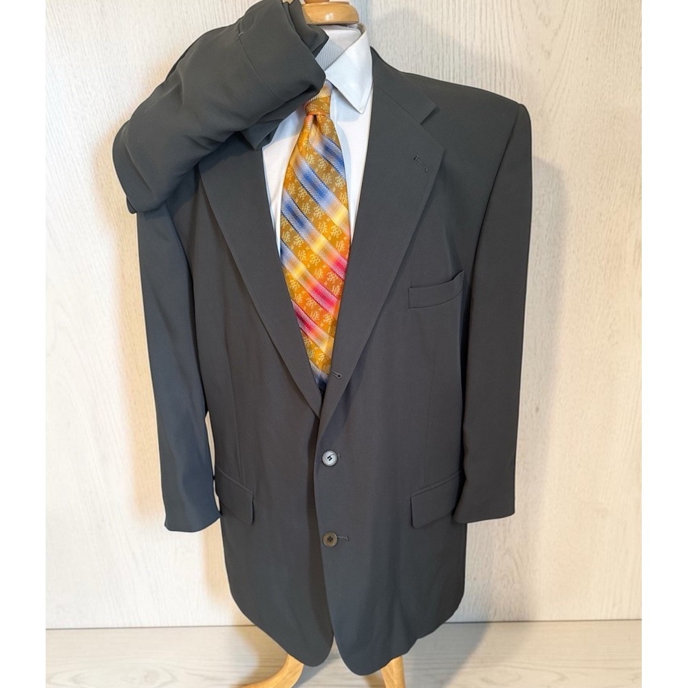 Haspel 2 Piece Suit Sz 48L Slim Fit Pants 36 x 31 Brown Wool VTG Pleated Cuffed